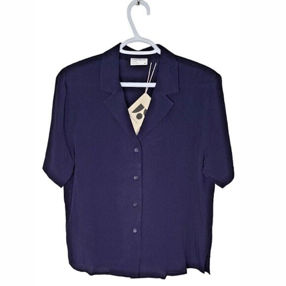 Frank And Oak Women's Blouse Size XS/XL Blue Short Sleeve Fluid Camp Collar - Picture 1 of 11